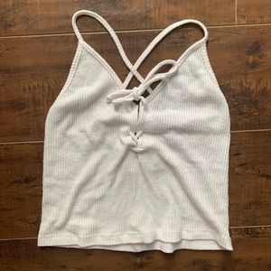 John Gat White Ribbed Crop Top with Ties
